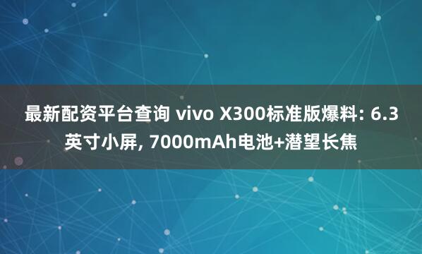 最新配资平台查询 vivo X300标准版爆料: 6.3英寸小屏, 7000mAh电池+潜望长焦